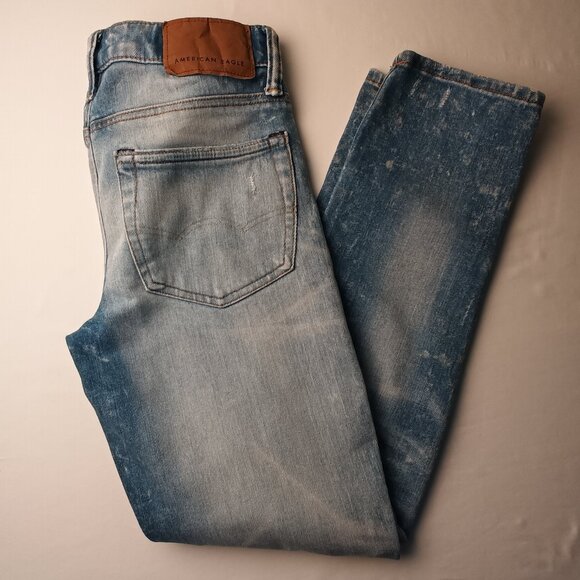 Mens American Eagle Jeans Size 26x28 Skinny Leg Light Acid Wash Distressed - Picture 1 of 10
